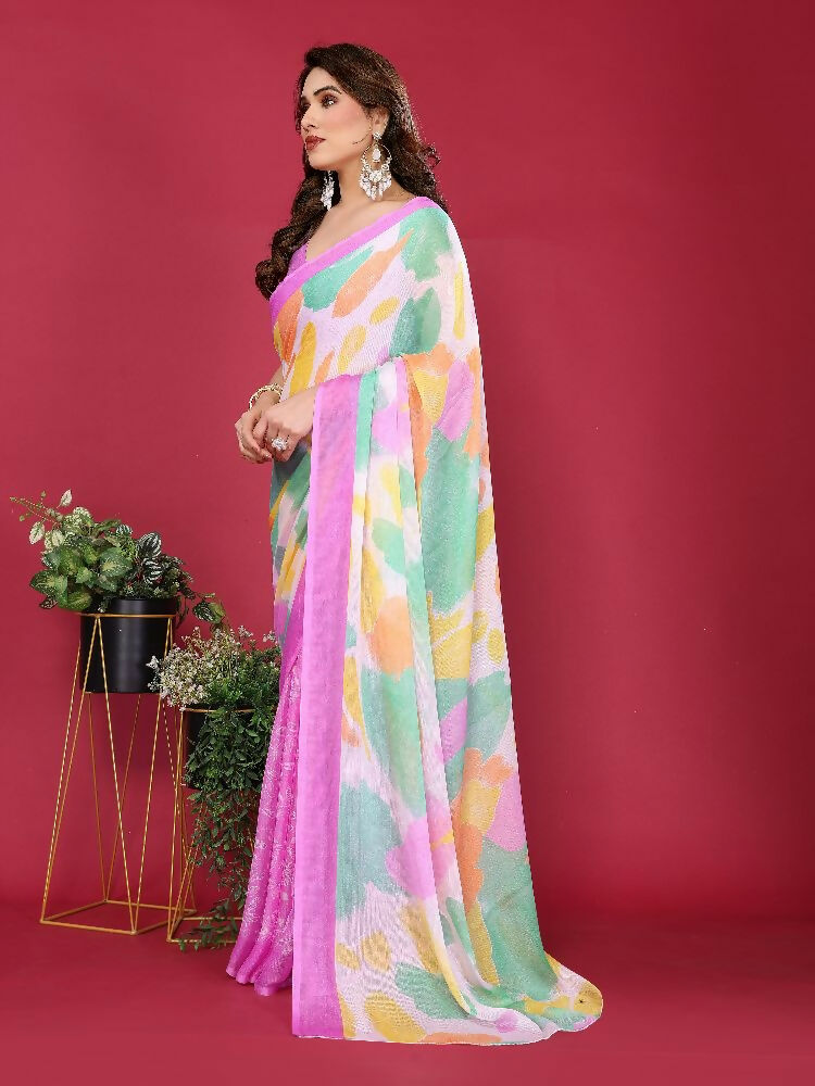 PR Fashion Purple Moss Chiffon Printed Saree