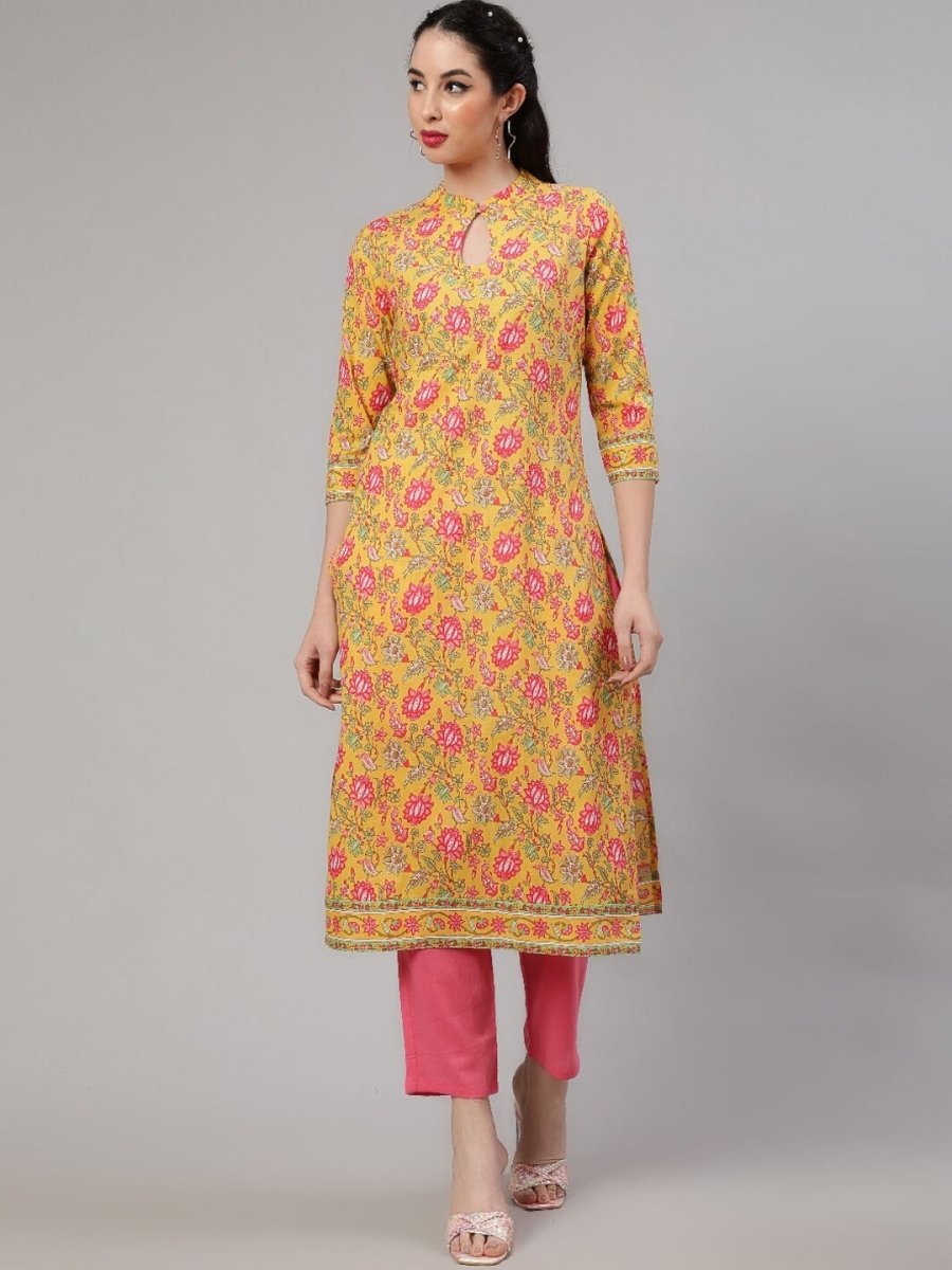 Aks Floral Printed Regular Pure Cotton Kurta With Trousers