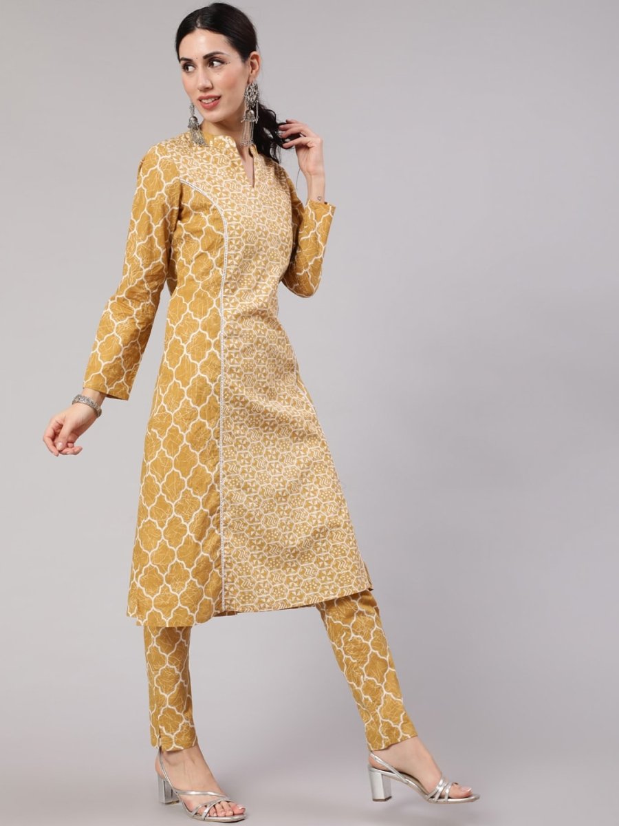 Aks Geometric Printed Mandarin Collar Cotton A-Line Kurta