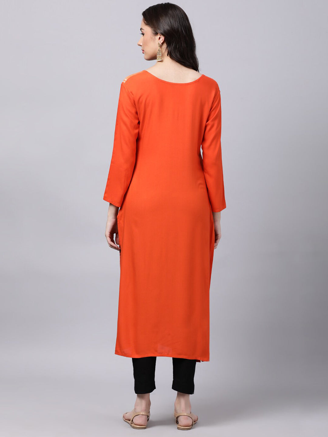 Souchii Women Orange Printed Floral Kurta
