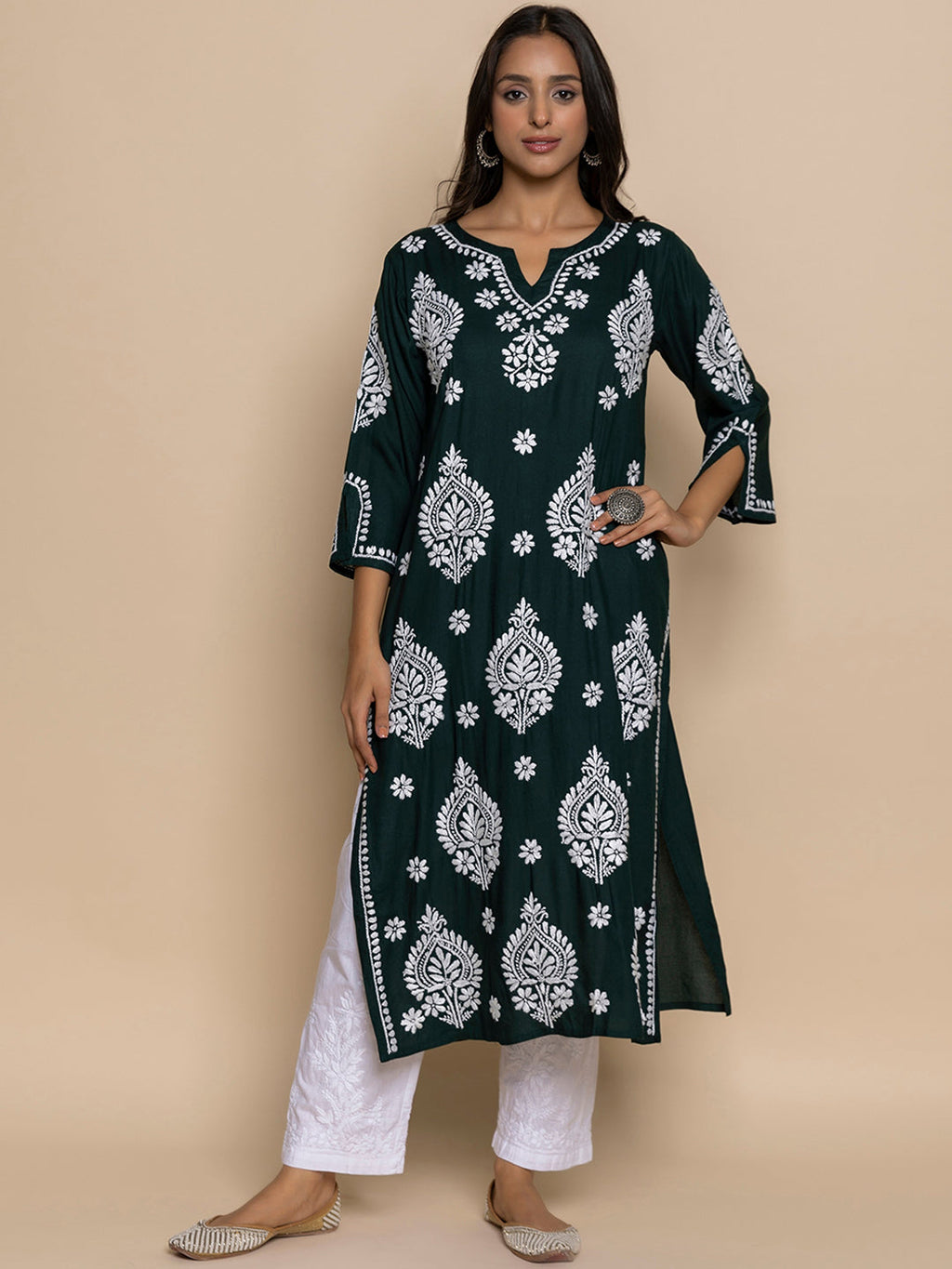 HOUSE OF KARI Chikankari Embroidered Straight Kurta