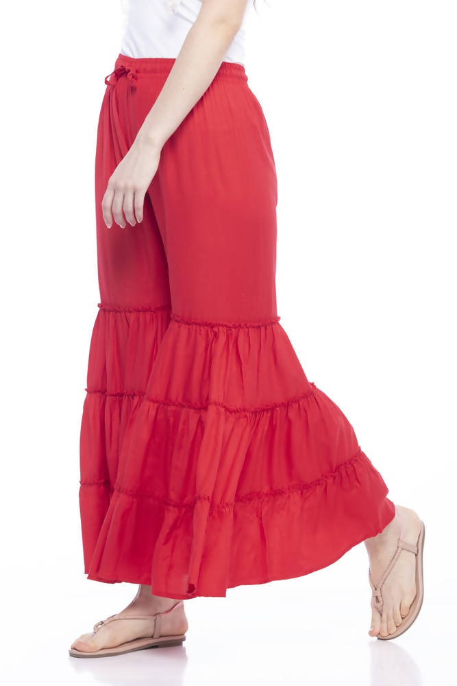 Mominos Fashion Reyon Cotton Red Palazzo