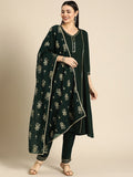 All About You Women Green & Gold-Toned Gotta Patti Kurta with Trousers & With Dupatta