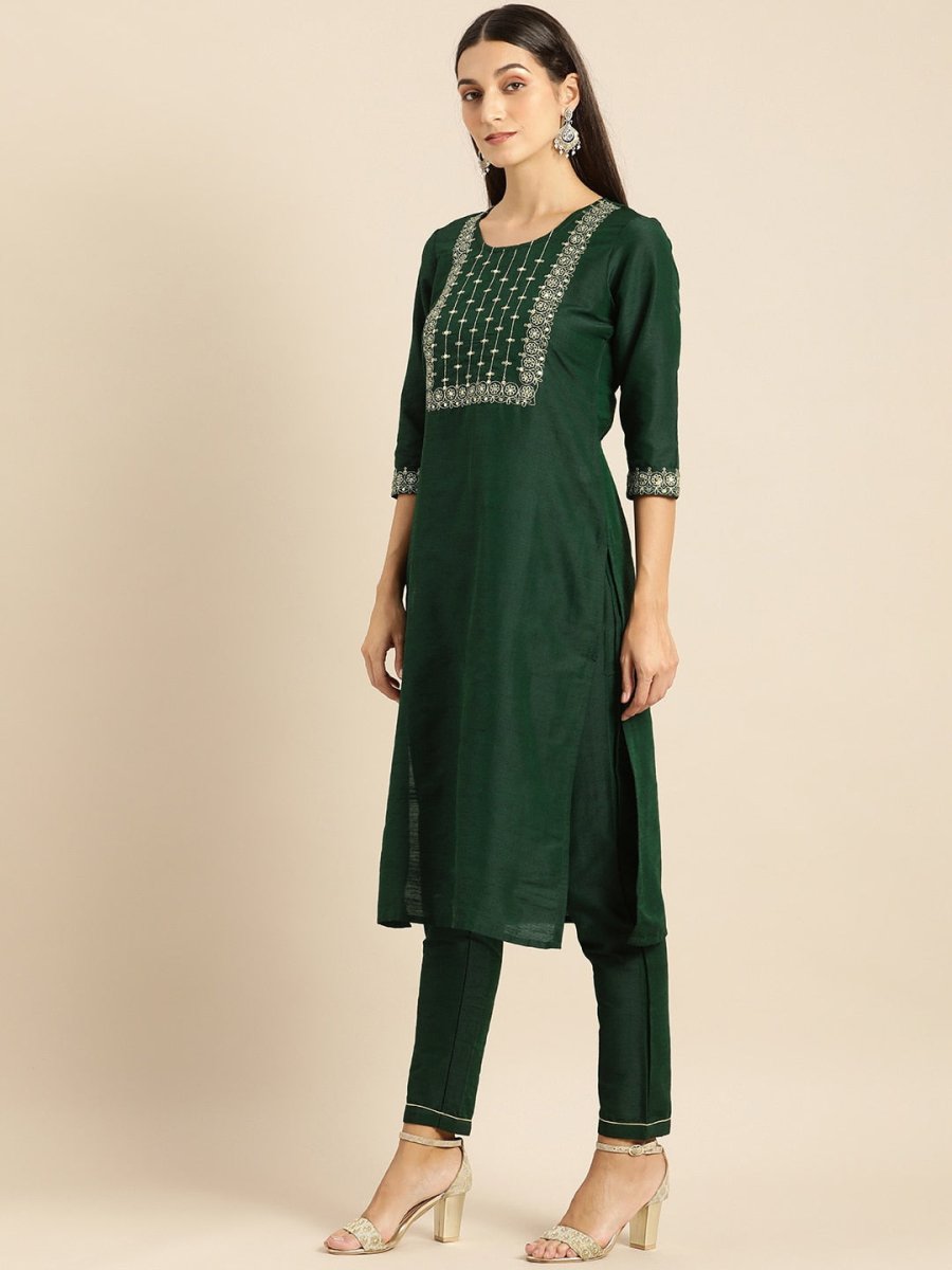 All About You Women Green Kurta with Trousers
