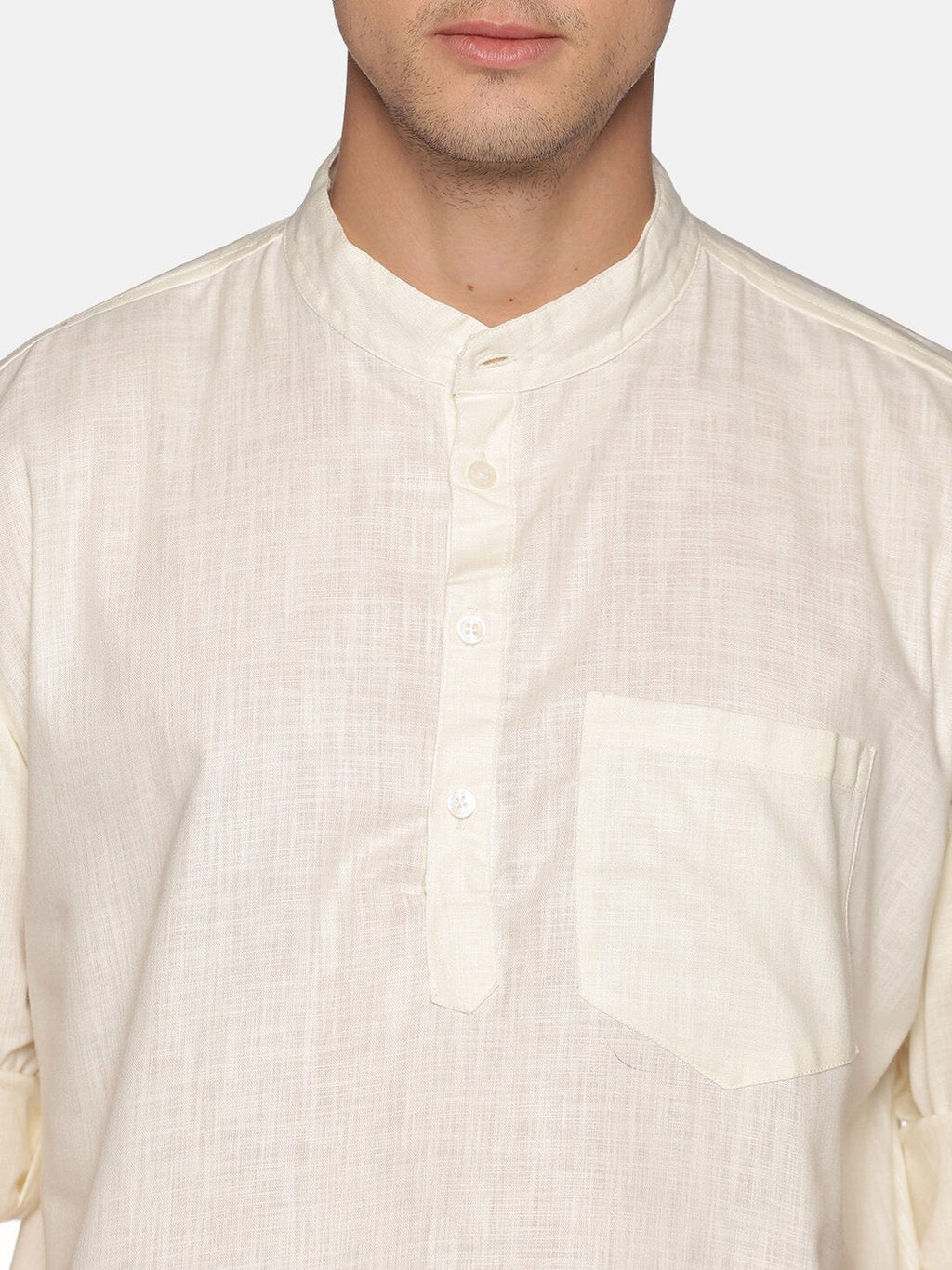 Sethukrishna Men Beige & White Pure Cotton Kurta with Pyjamas