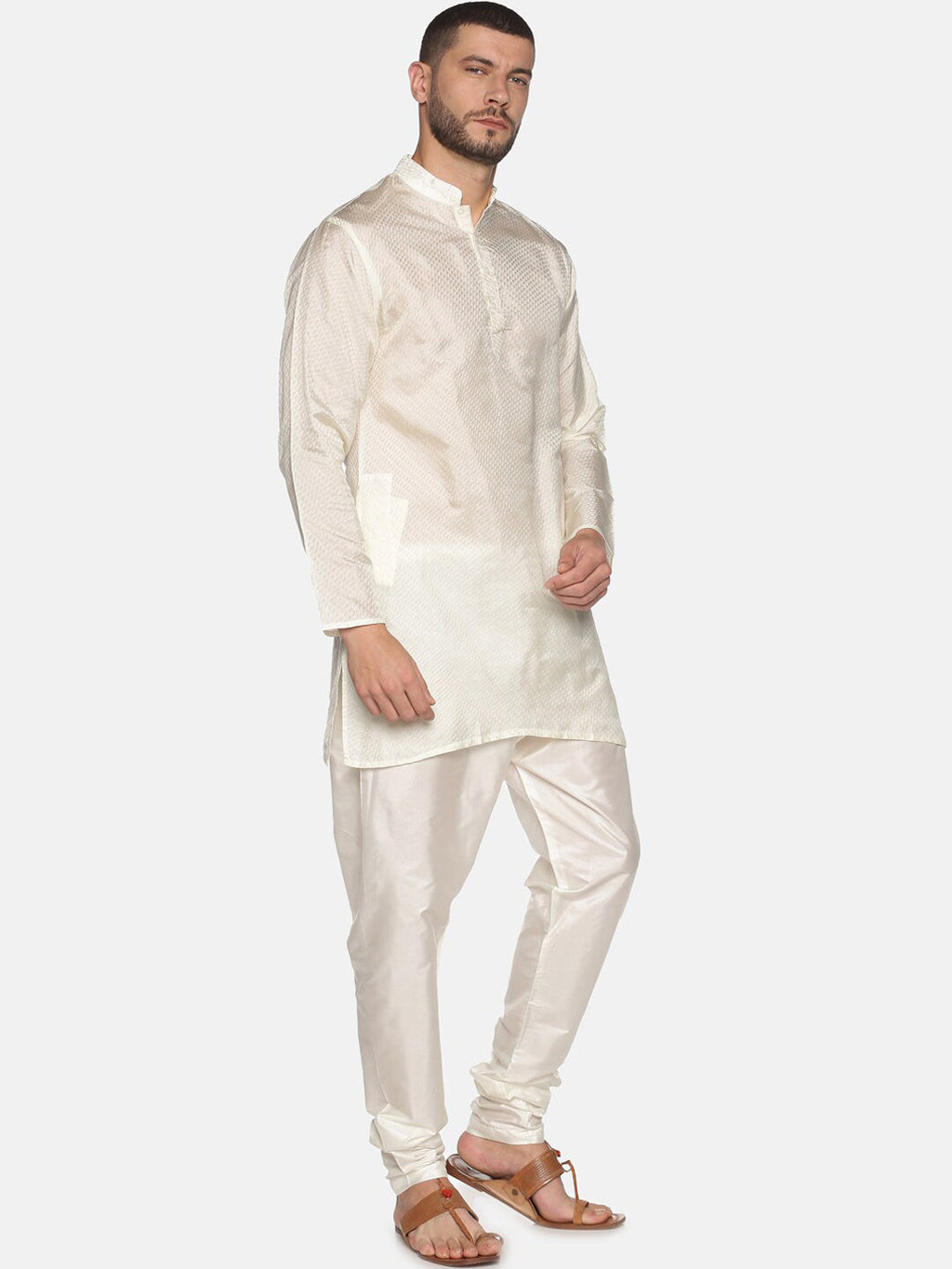 Sethukrishna Mens Off-White Kurta with Pyjamas