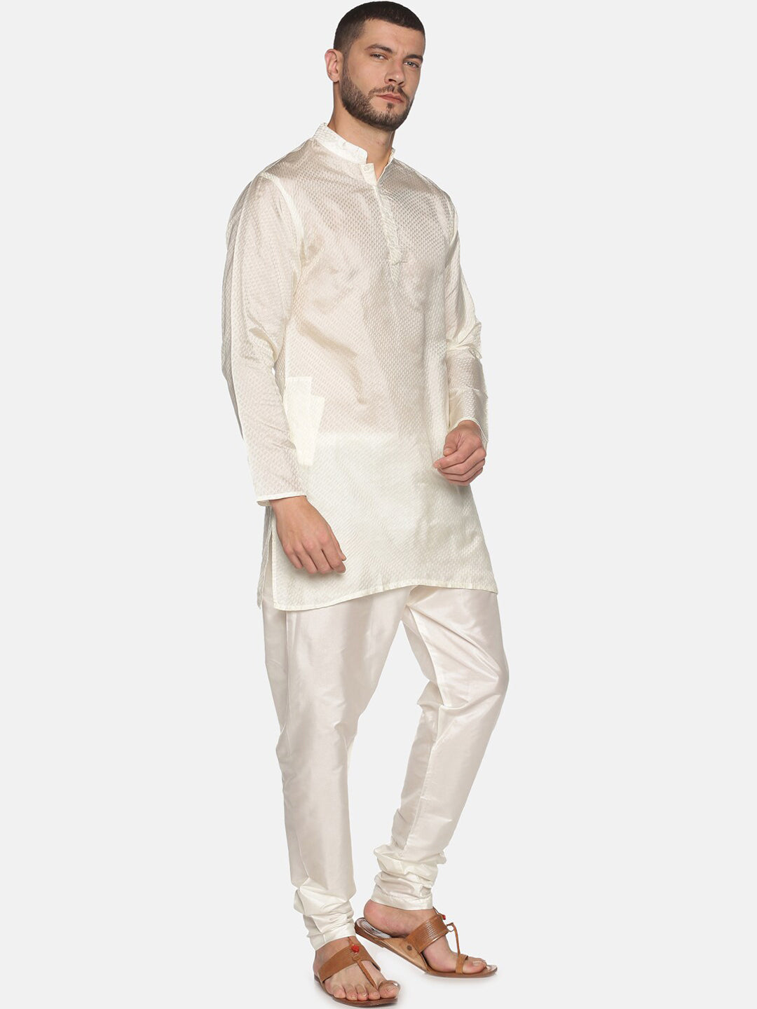 Sethukrishna Mens Off-White Kurta with Pyjamas