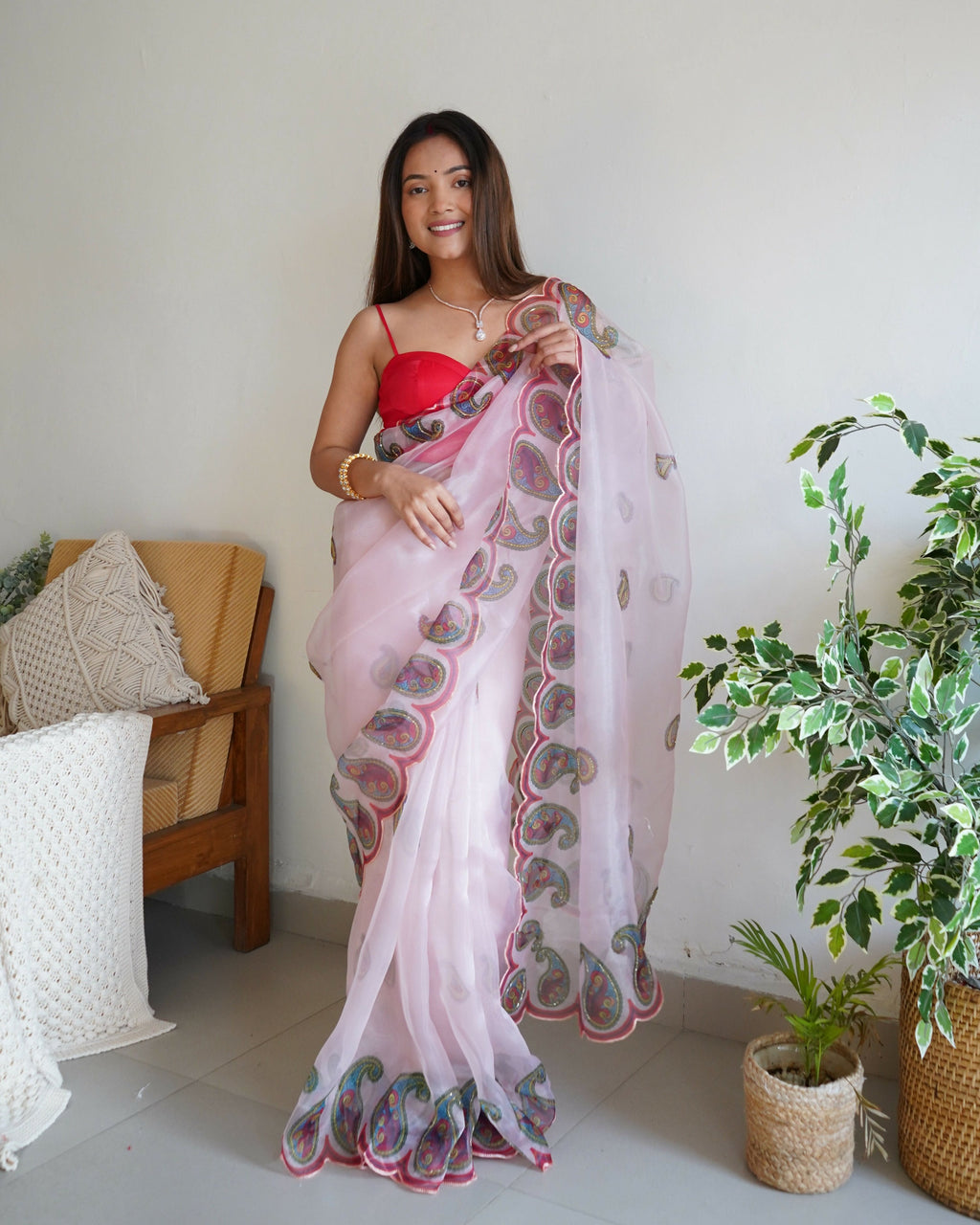 Vamsee Shivika Baby Pink Organza Saree