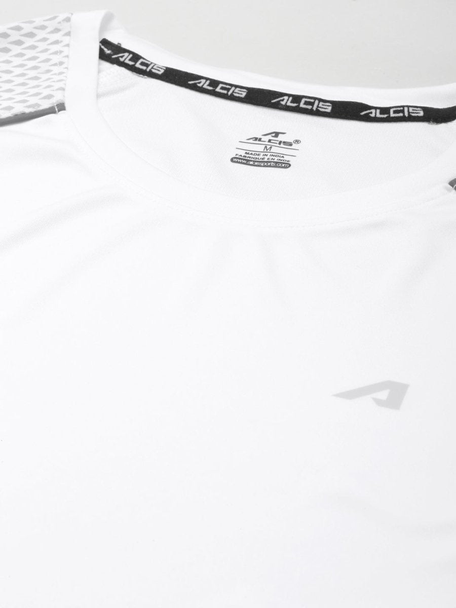 Alcis Men White Slim Fit Running T-shirt