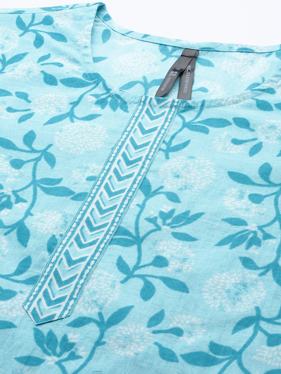 HERE&NOW Women Blue Floral Printed Regular Pure Cotton Kurta with Trousers & With Dupatta