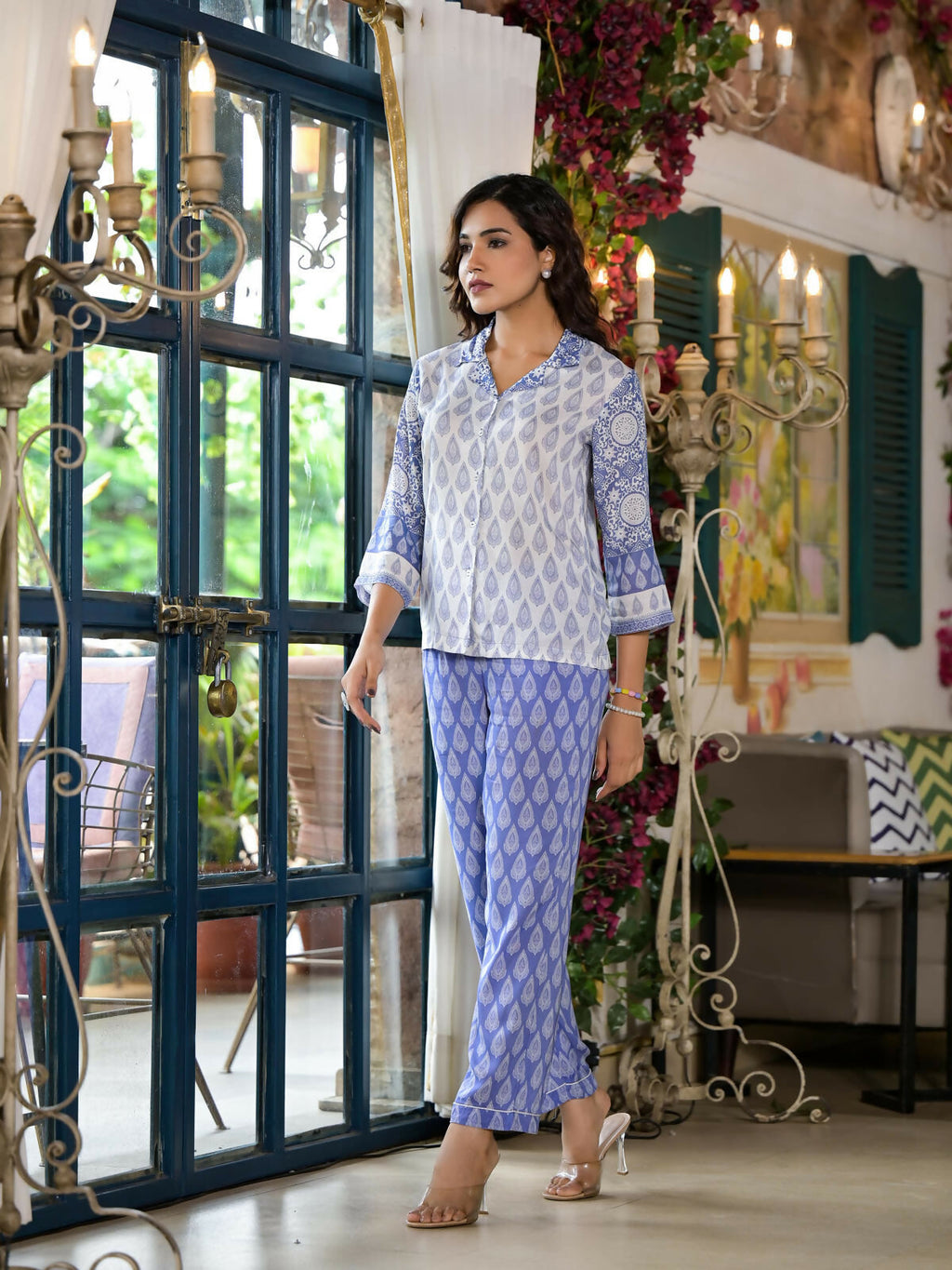 Juniper Women's Purple Ethnic Motif Printed Viscose Kurta & Pants Set With Buttons