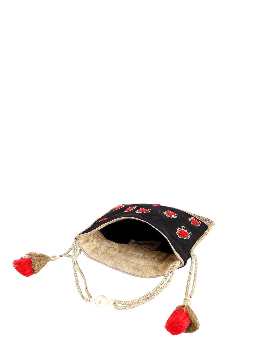 Masq Black & Red Embellished Embroidered Potli Clutch
