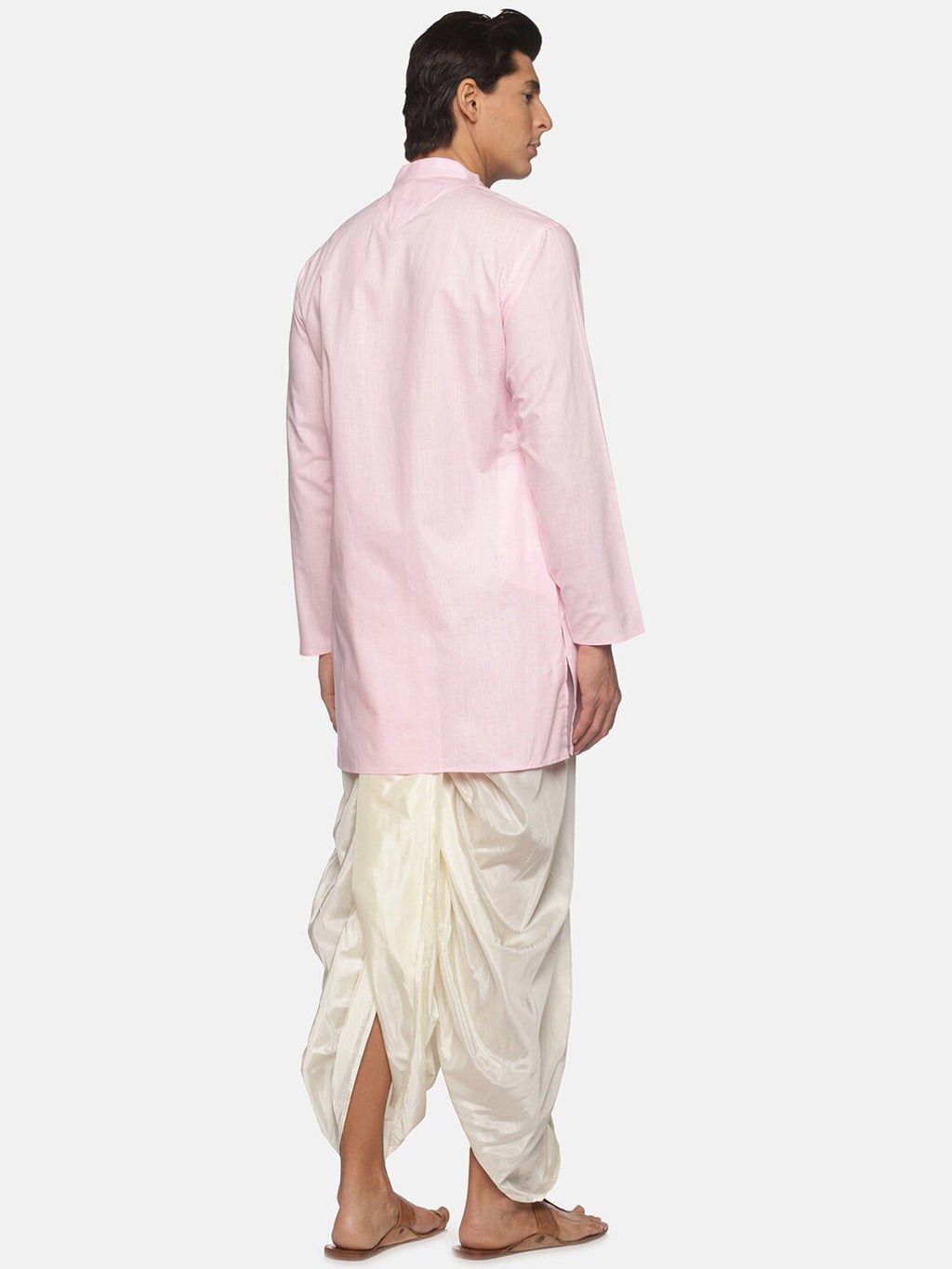 Sethukrishna Men Pink Pure Cotton Kurta with Dhoti Pants