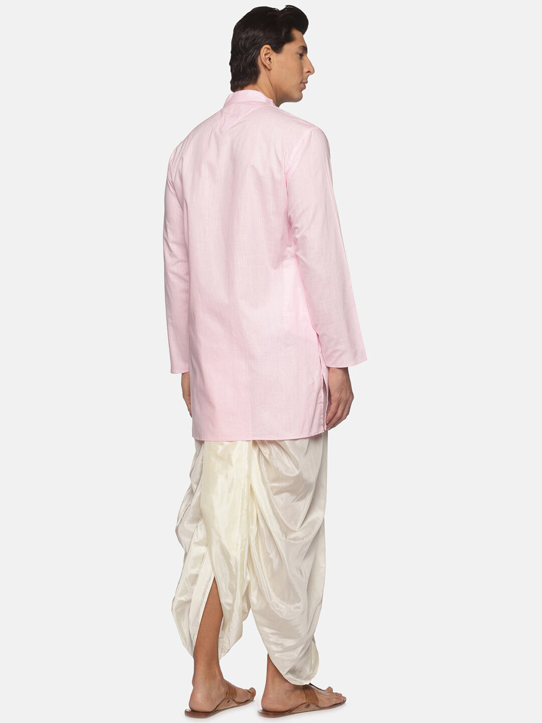 Sethukrishna Men Pink Pure Cotton Kurta with Dhoti Pants