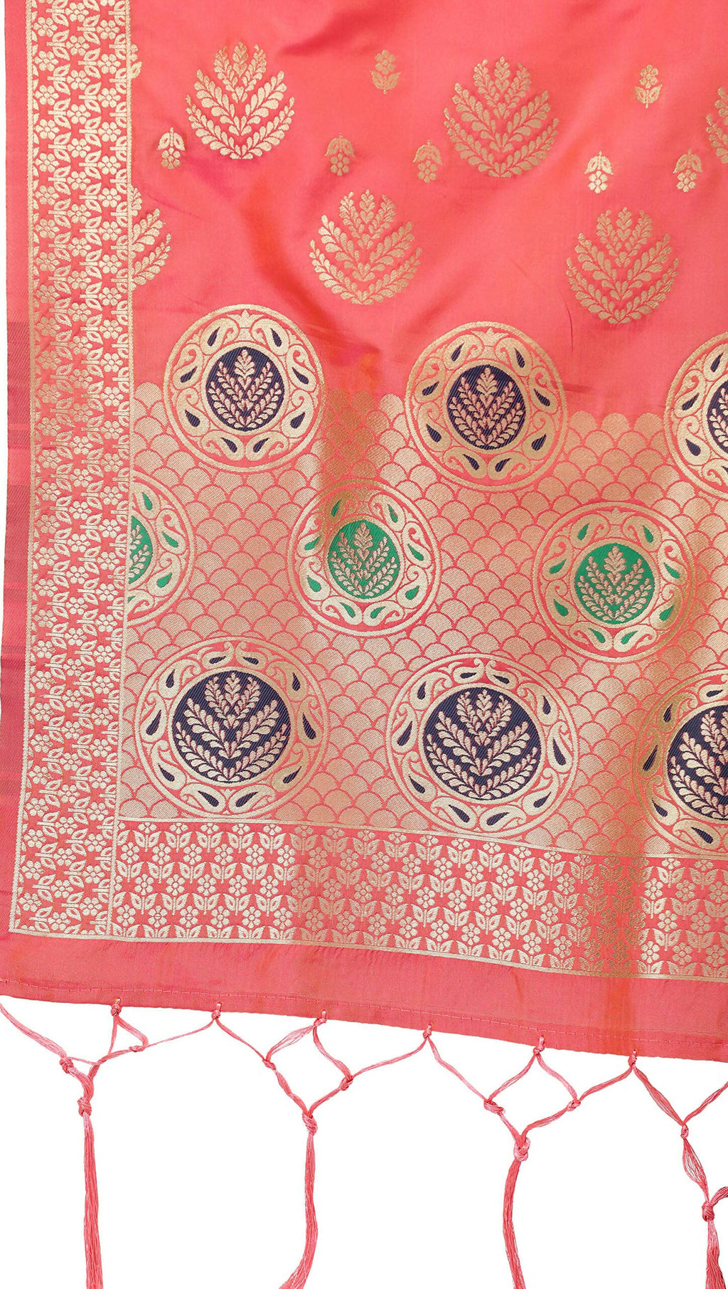 Mimosa Coral Peach & Gold-Toned Woven Design Dupatta
