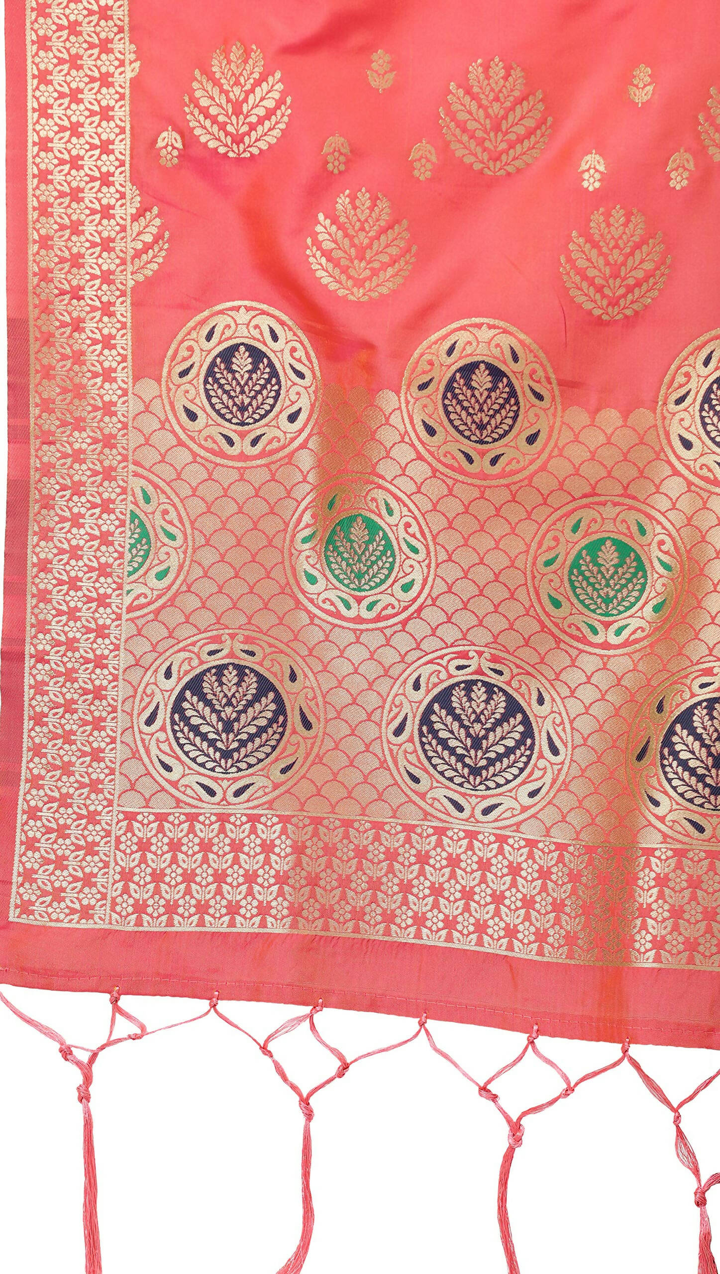 Mimosa Coral Peach & Gold-Toned Woven Design Dupatta