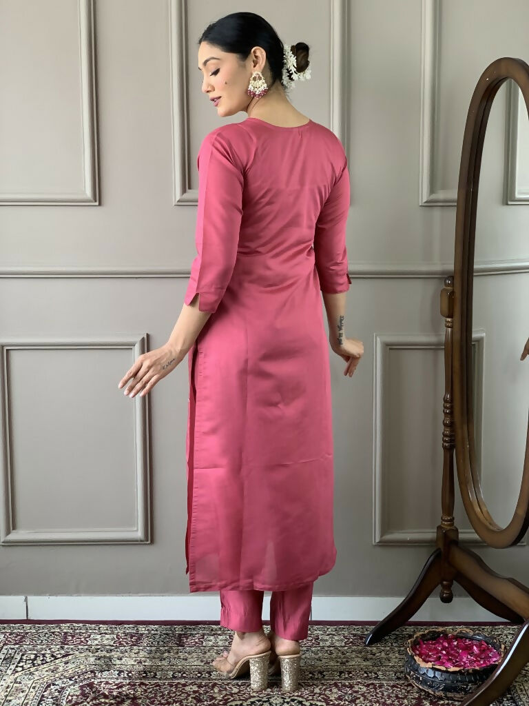 Light Pink Viscose chanderi Stitched Suit With Dupatta - Tanisha