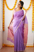 DEIANA'S Beautiful Designer Golden zari Soft Cotton Saree - Lavender