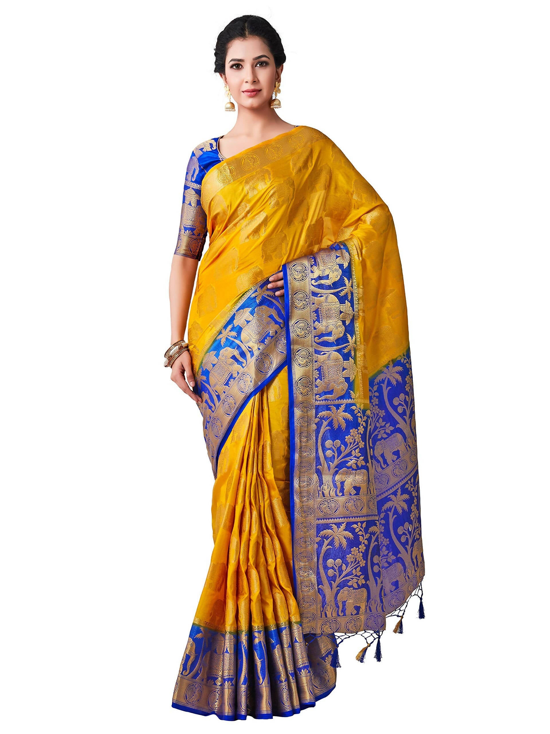 Mimosa Women's Gold Kanjivaram Art Silk Saree