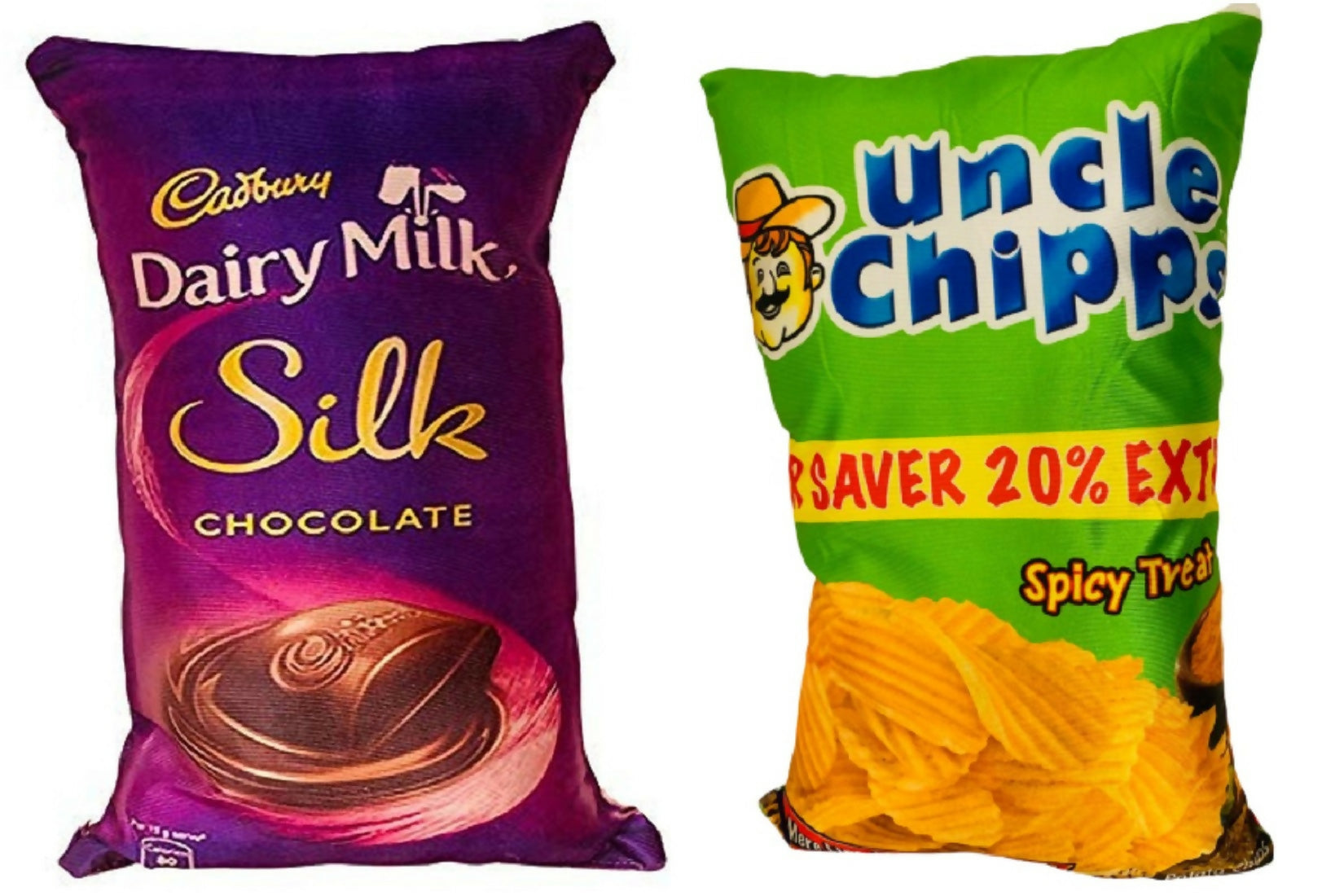 Unique Fashion Pack of 2 Microfibre Filled Reversible Cushion For Kids - Dairy Milk Silk And Uncle Chips