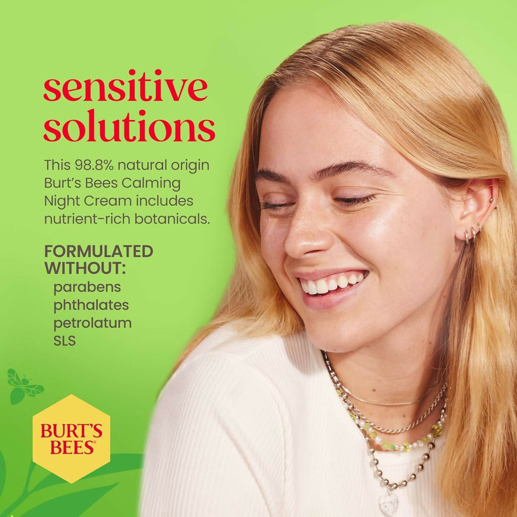Burt's Bees Calming Night Cream with Aloe + Rice Milk for Sensitive Skin