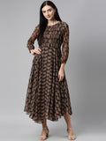 Souchii Olive Green & Red Ethnic Motifs Printed Chiffon A-Line Maxi Dress