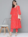 HERE&NOW Floral Print Cotton Empire Kurta with Trousers