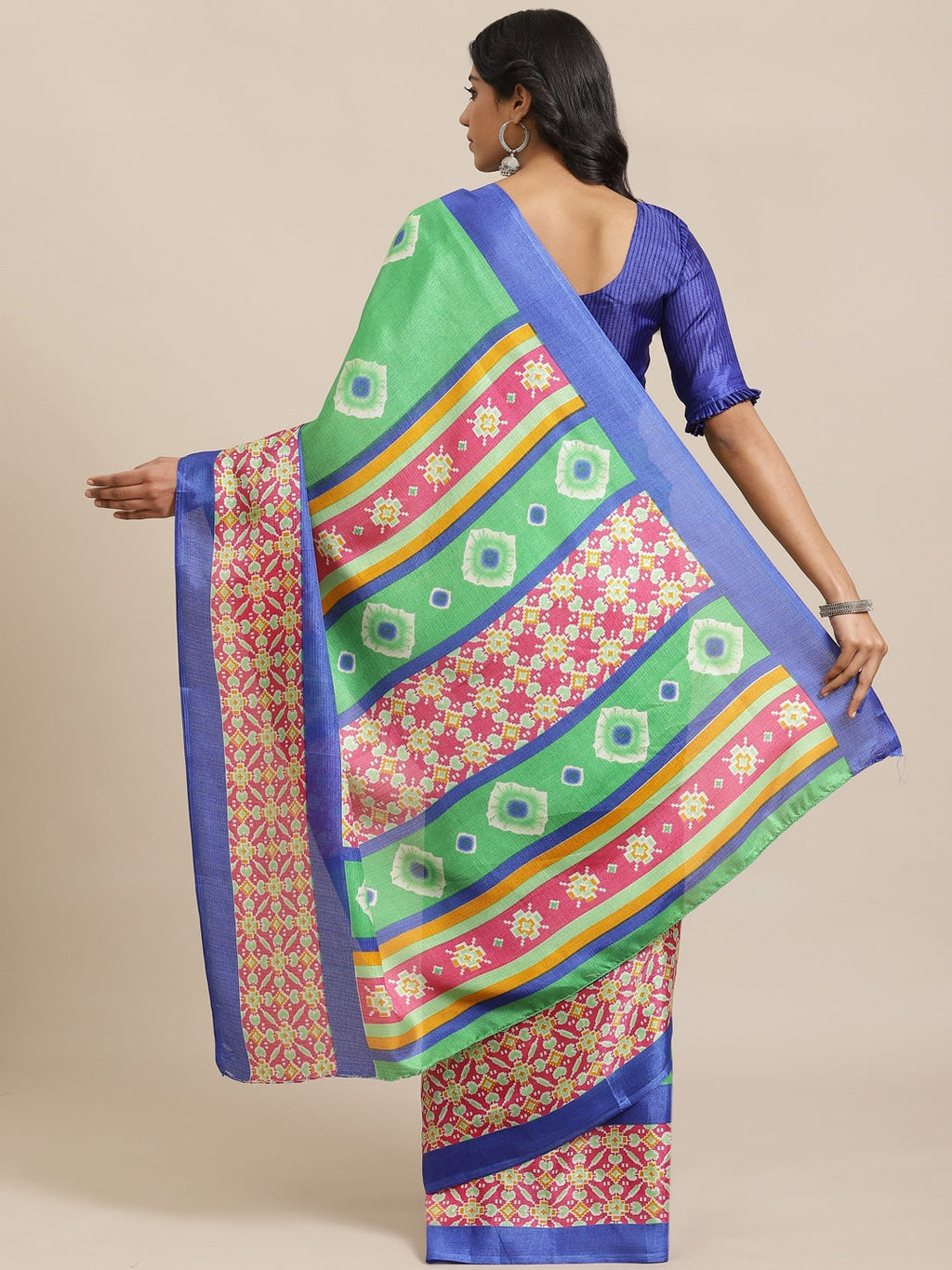 Saree Mall Green & White Printed Saree