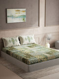 DDecor Green & White Ethnic Motifs Cotton 140 TC King Bedsheet with 2 Pillow Covers