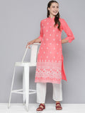 HERE&NOW Women Pure Cotton Ethnic Motifs Embroidered Thread Work Pastels Kurta
