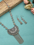Cardinal Women Silver-Toned Pink & Yellow Stone Studded Jewellery Set