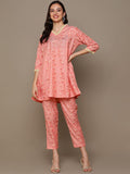 HERE&NOW Orange Floral Printed A-Line Kurta Set