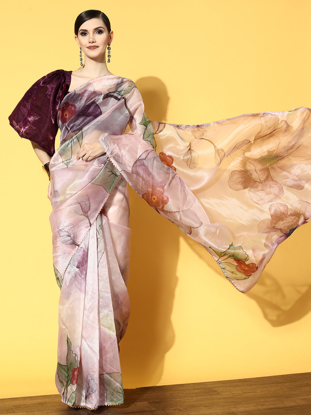 Tikhi Imli Pink & Mauve Floral Organza Saree