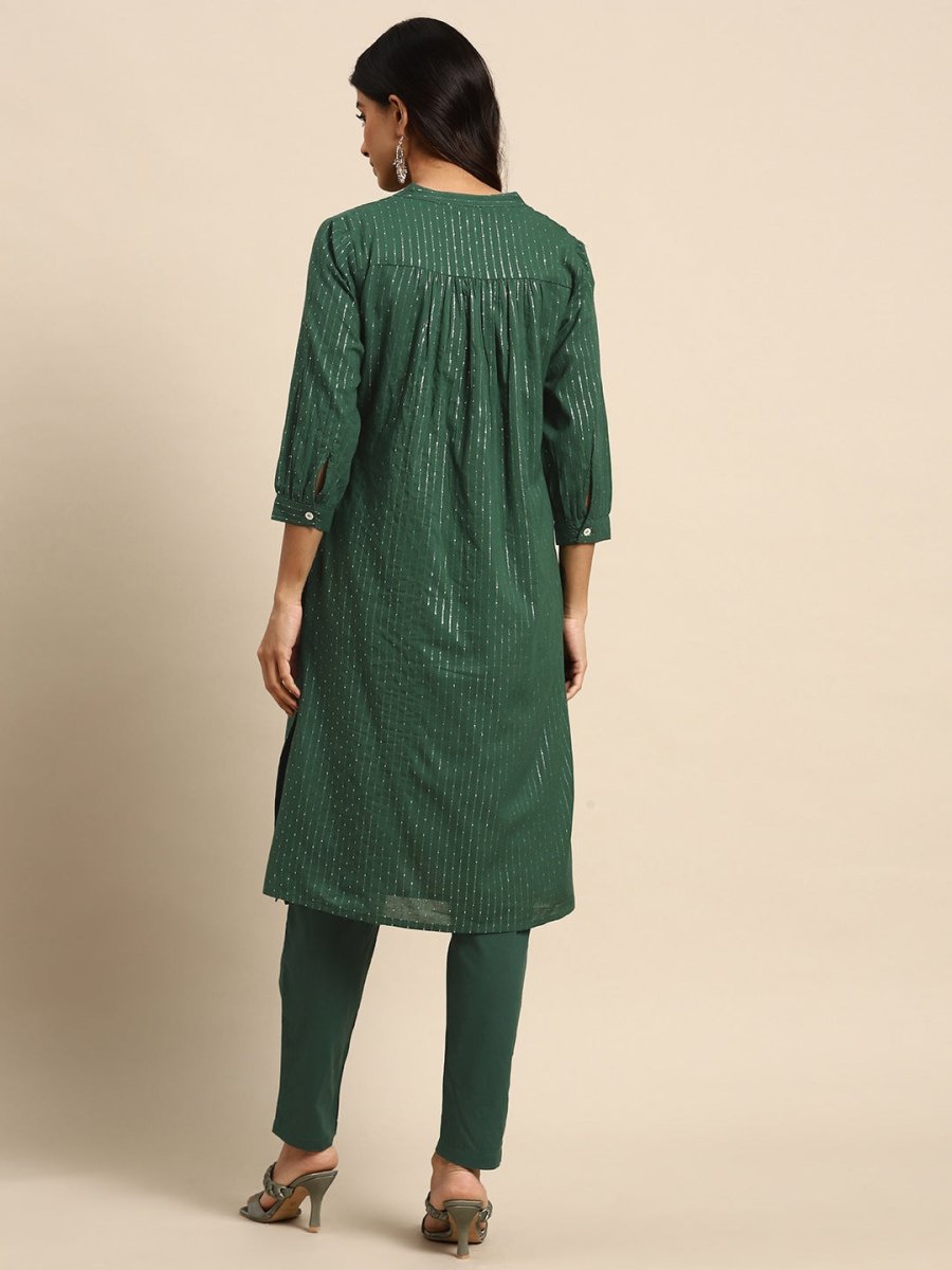 All About You Striped Pleated Sequinned Pure Cotton Kurta with Trousers
