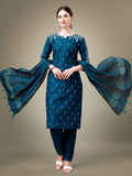 Jyoti Fashion Women's Morpich Cotton Blend Embroidery & Sequence work Kurta with Trouser & Dupatta