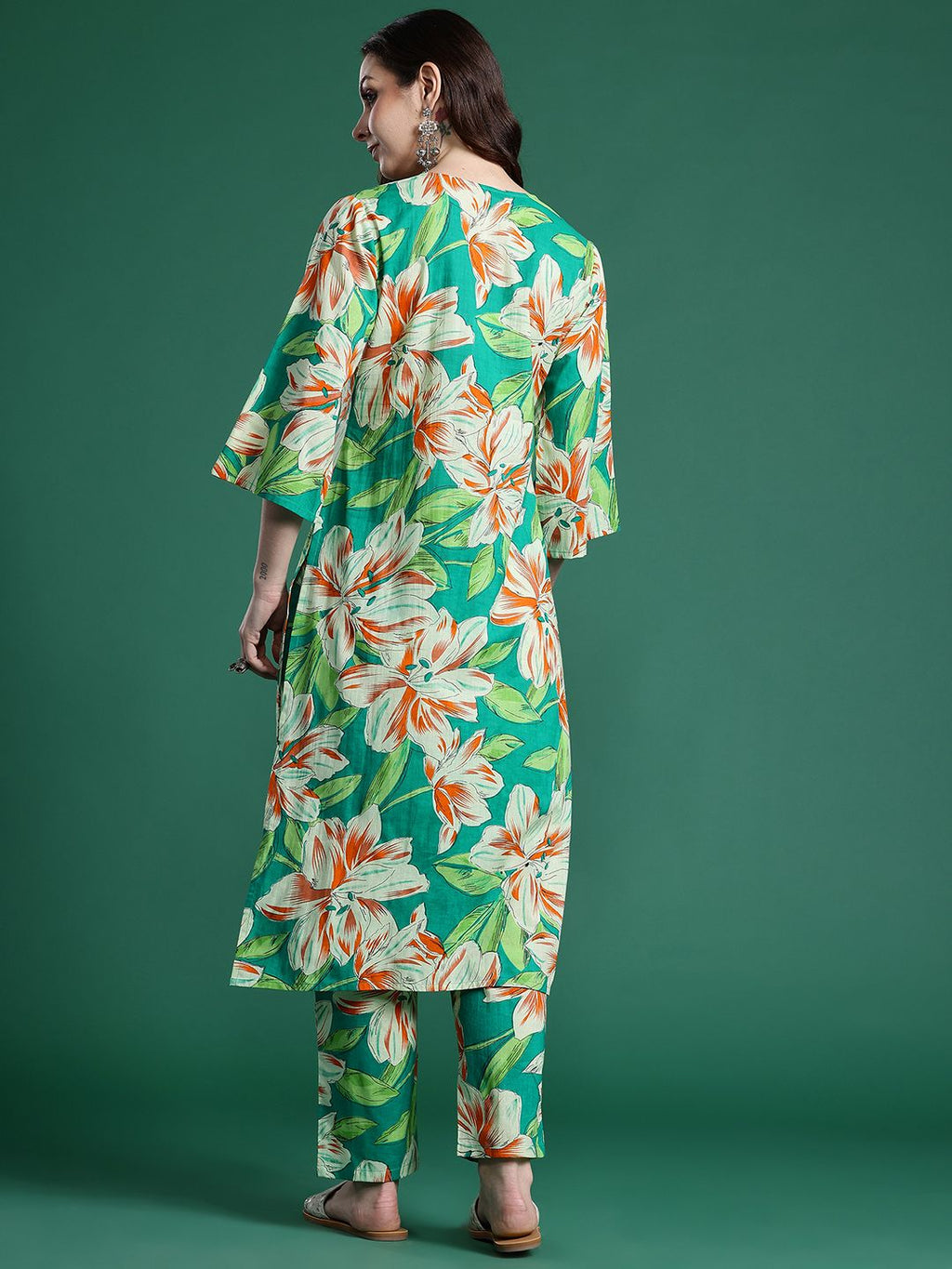 Indo Era Women Floral Printed Regular Pure Cotton Kurta with Trousers