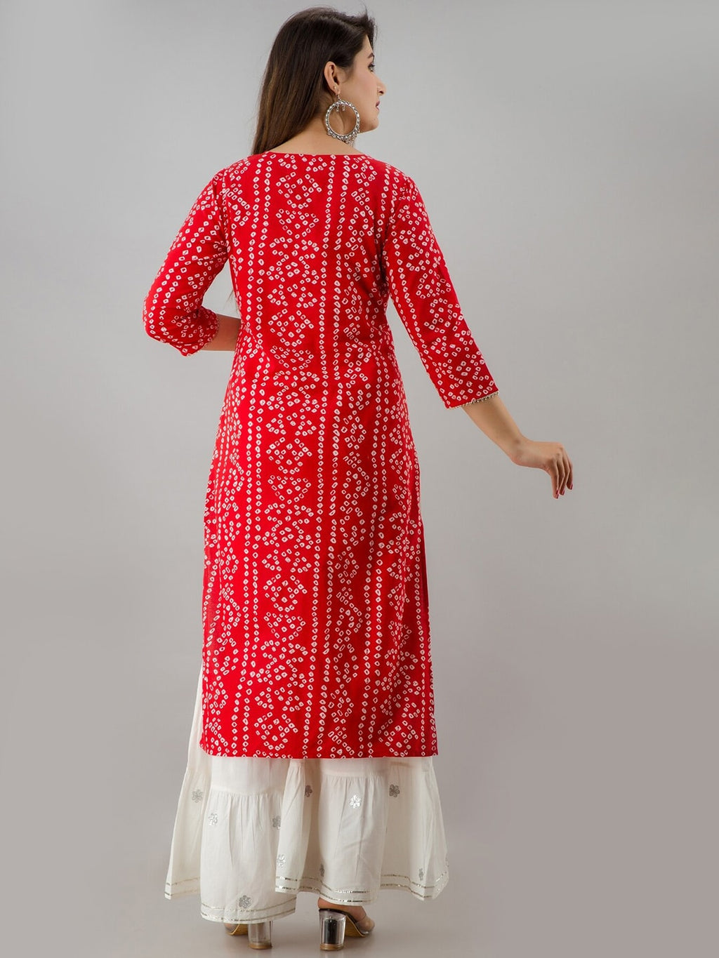HERE&NOW Red & Gold-Toned Bandhani Printed Gotta Patti Kurta with Sharara