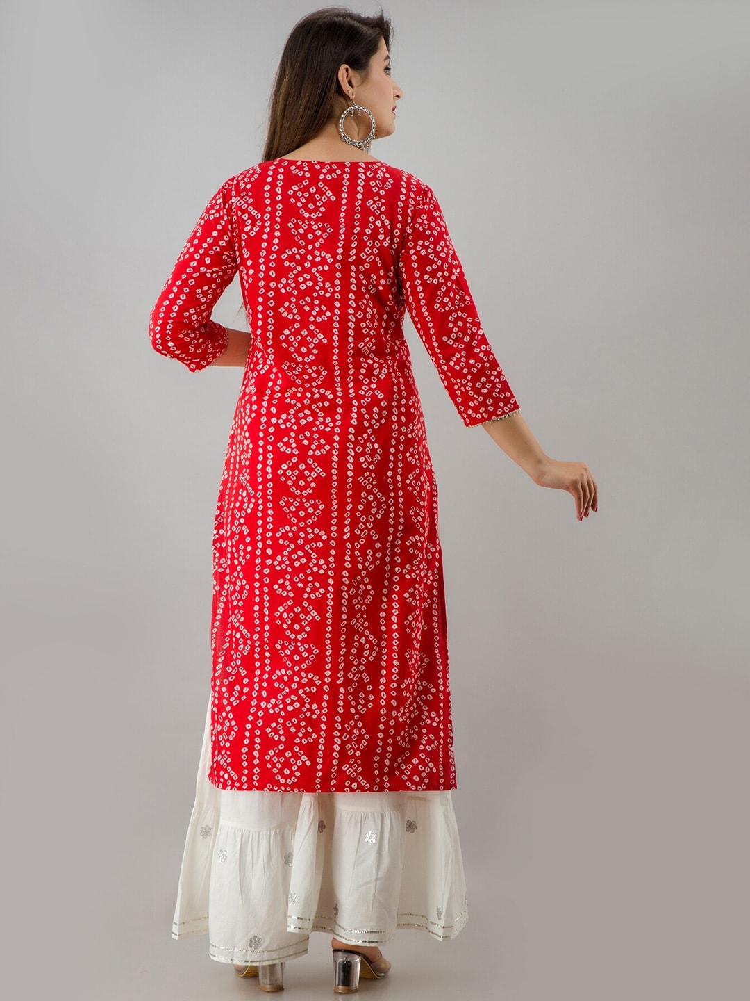 HERE&NOW Red & Gold-Toned Bandhani Printed Gotta Patti Kurta with Sharara