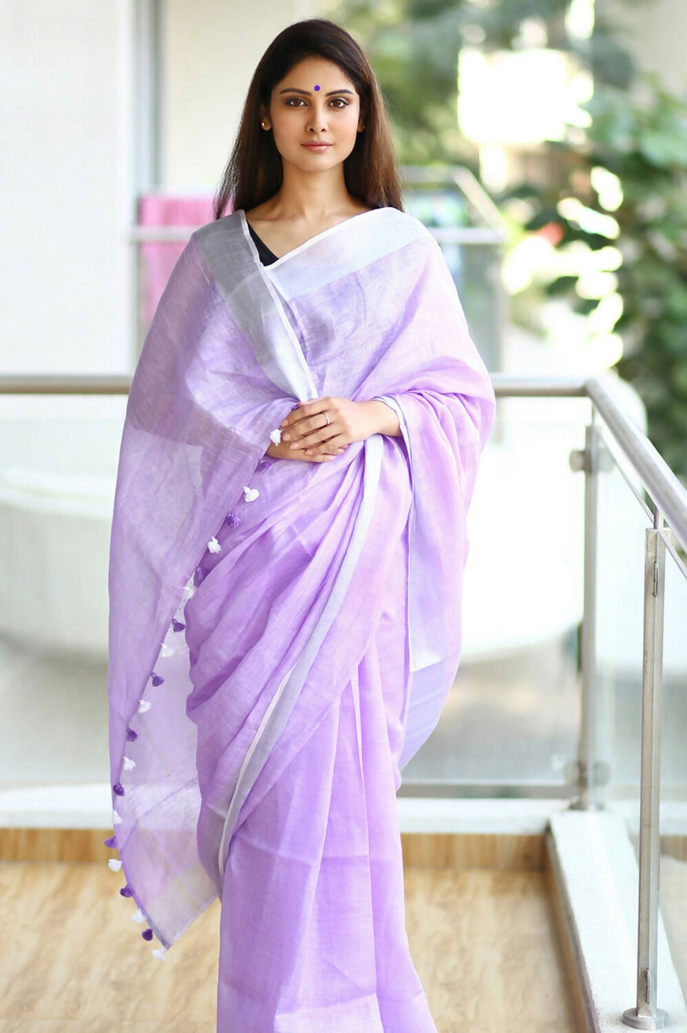 Very Much Indian Pure Linen Saree With Sleek Border And Exclusive Design - Lavender