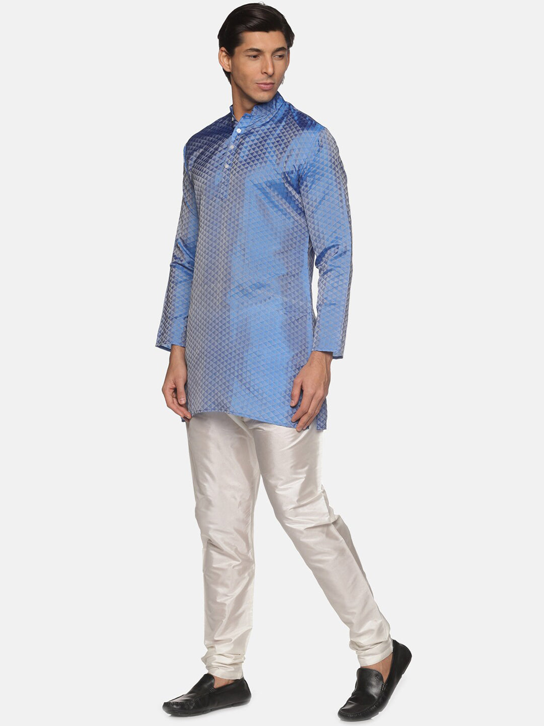 Sethukrishna Men Blue Printed Kurta with Pyjamas