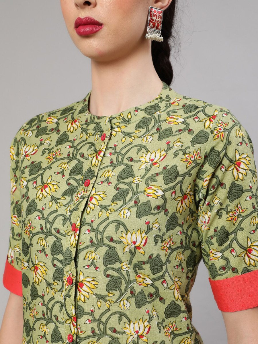 Aks Floral Printed Regular Pure Cotton Kurta With Trousers