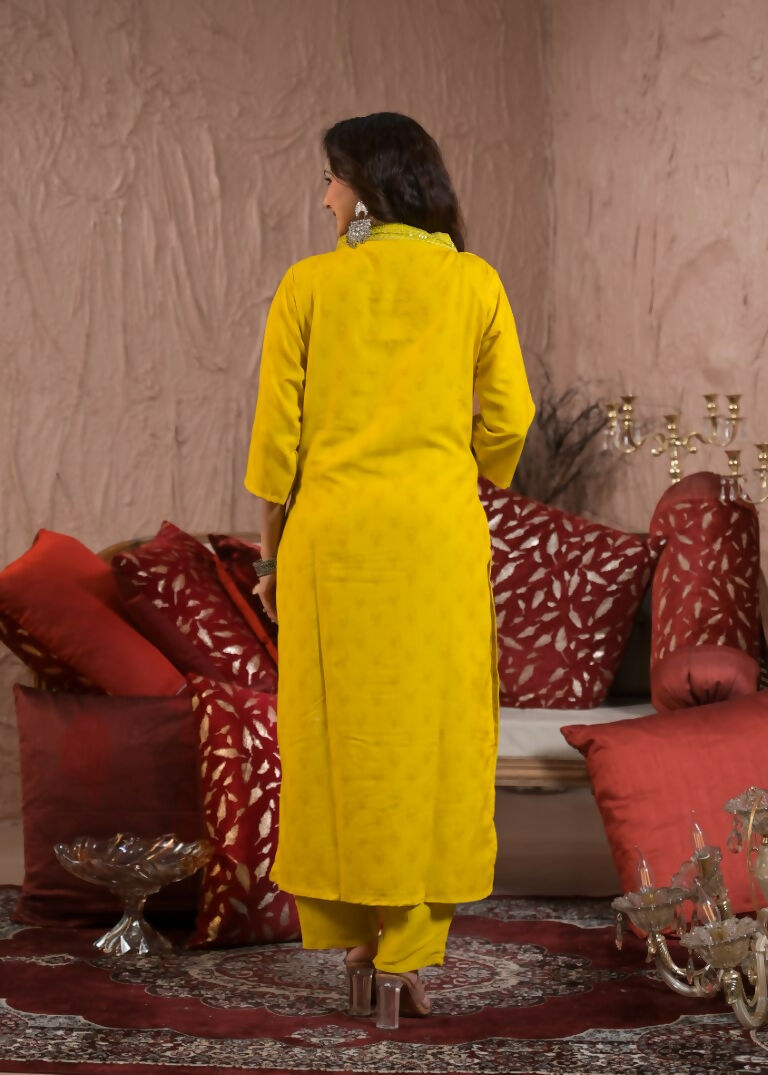 Festive Ethnic Viscose Chanderi Yellow Stitched Suit With Dupatta - Rashmika