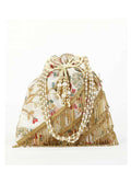 Joban Fashion Embroidered Potli Clutch With Pearl Strap - Multicolor