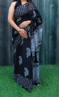 Exclusive Collection Black White Beautiful Mulmul Cotton Saree