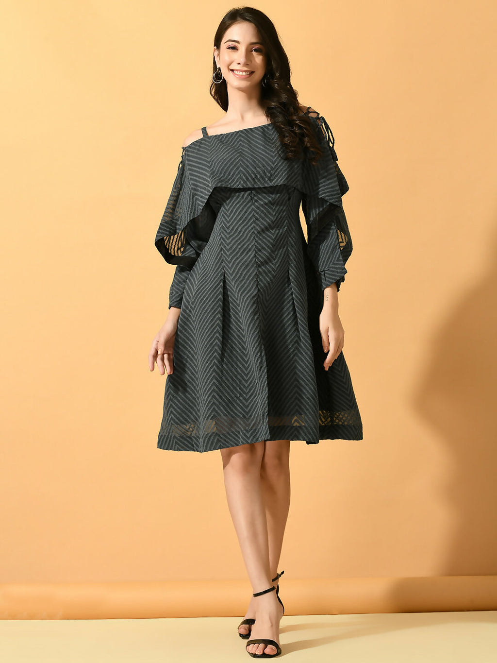 Myshka Women's Grey Fit and Flare Party Dress
