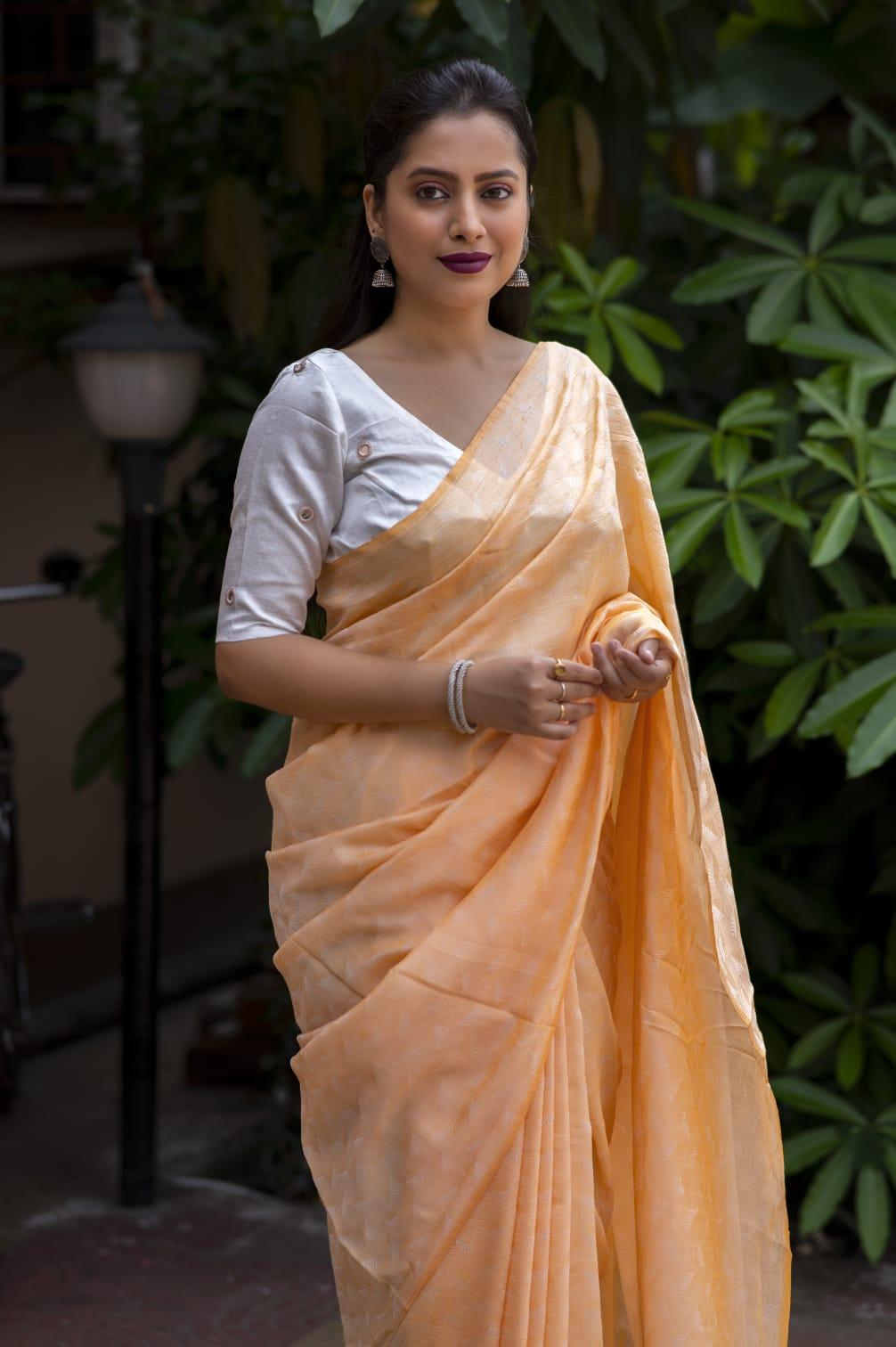 Yellow Poly Georgette Woven Design Saree with Unstitched Blouse - A2M