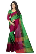 Vamika Green and Parrot Pink Cotton Silk Weaving Saree (Shreeji Parrot Pink)