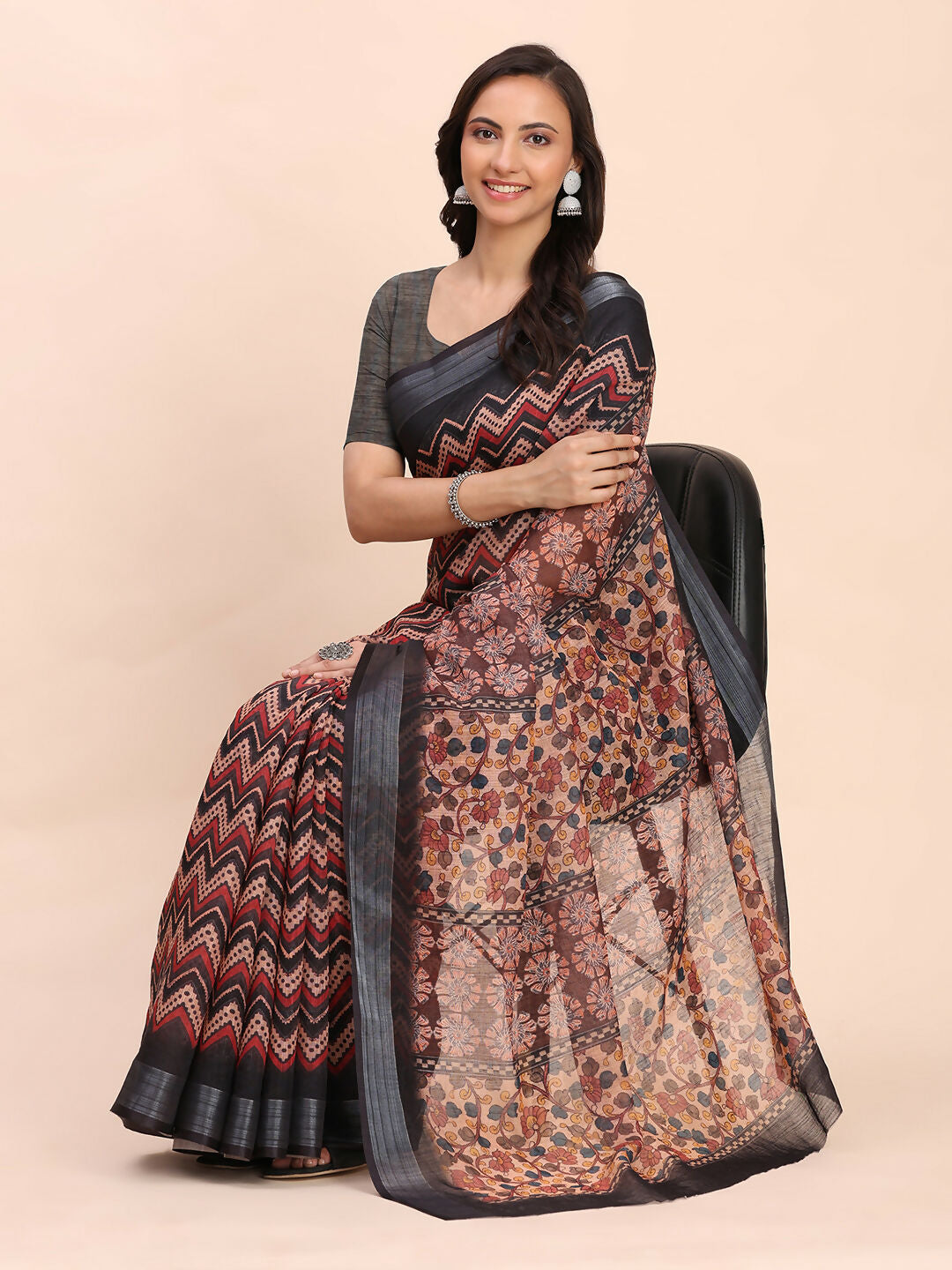 Shree Shyam Fashion Linen Cotton Black Saree