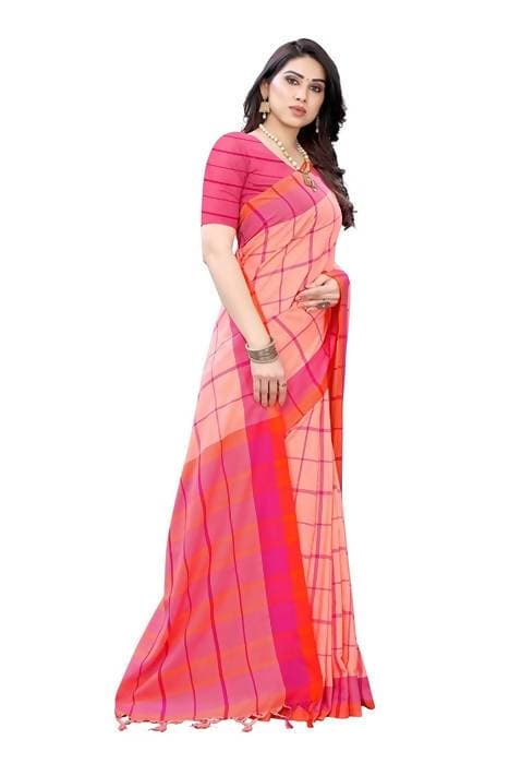 Vamika Peach Cotton Silk Weaving Saree (Goggle Peach)
