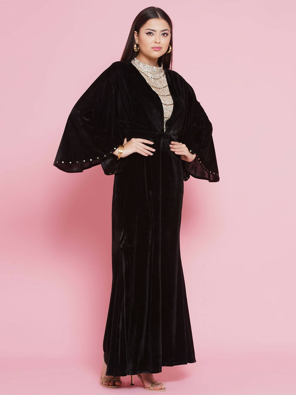 Women Republic Black Velvet Embellished Gown